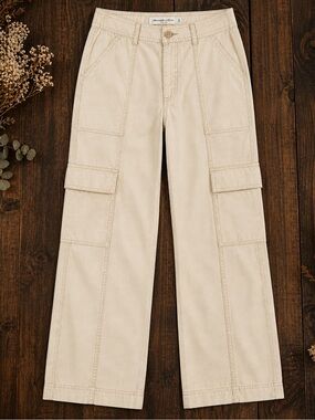 Vintage Y2K Abercrombie & Fitch Cargo Pants Size 10 Beige Khaki Wide Leg Utility